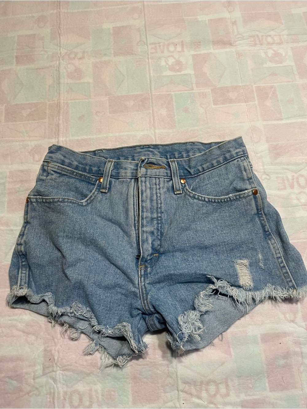 Wrangler High-Waist Distressed Denim Women's Shorts - Light Blue